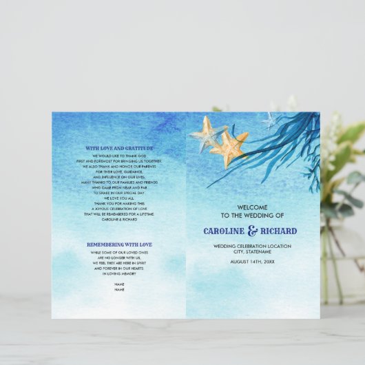 Beach | Programma Seaside Waterverf Wedding Folded (Staand voorkant)