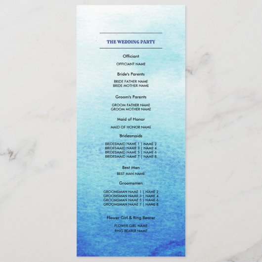 Beach | Programme de Mariage d'aquarelle en bord d (Dos)