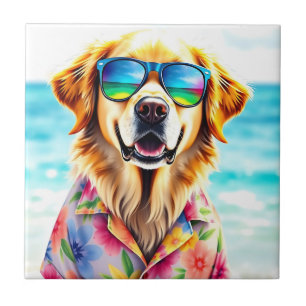 Beach Ready Golden Retriever in de zomer van Water Tegeltje