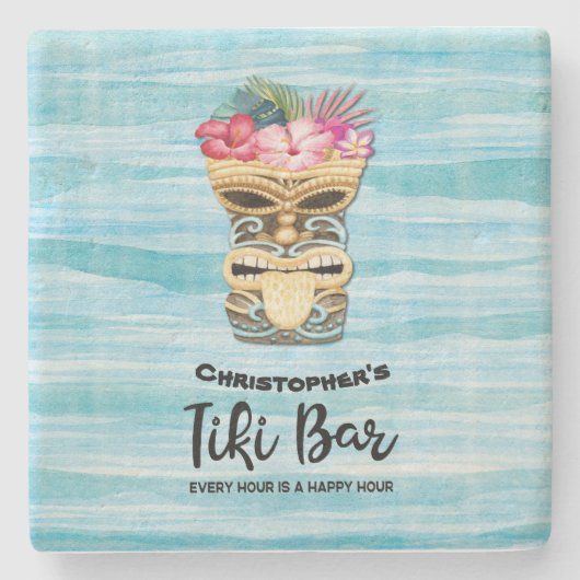 Beach Retro Tiki Bar monogramma Stenen Onderzetter (Voorkant)