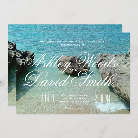 Beach Rock Wedding Invitation Kaart (Voorkant / Achterkant)
