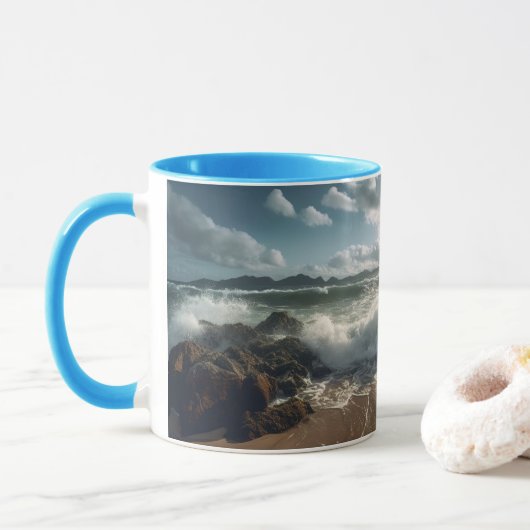 Beach Rocks Zee en Waves mok (Met donut)