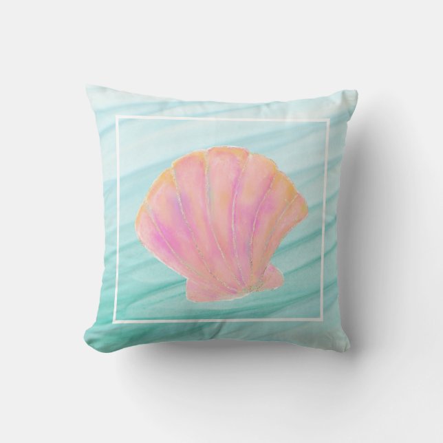 Beach roze en Gold Clam Seashell Kussen (Voorkant)