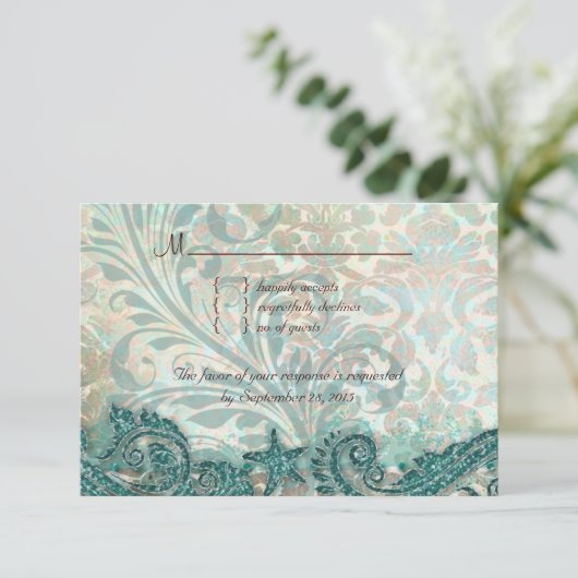Beach RSVP Wedding Reply Kaart Dolphins (Staand voorkant)