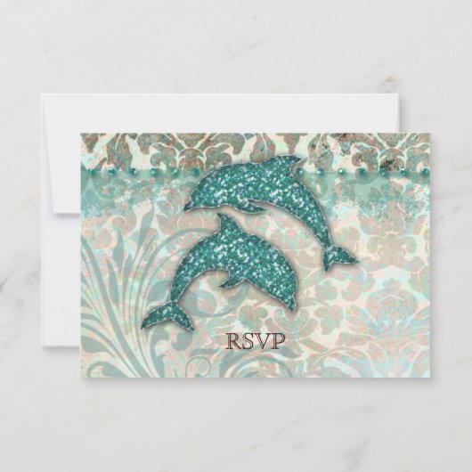 Beach RSVP Wedding Reply Kaart Dolphins (Achterkant)