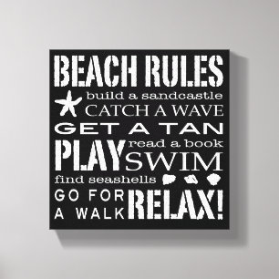 Beach Rules by the Seashore Crisp Black & White Canvas Afdruk