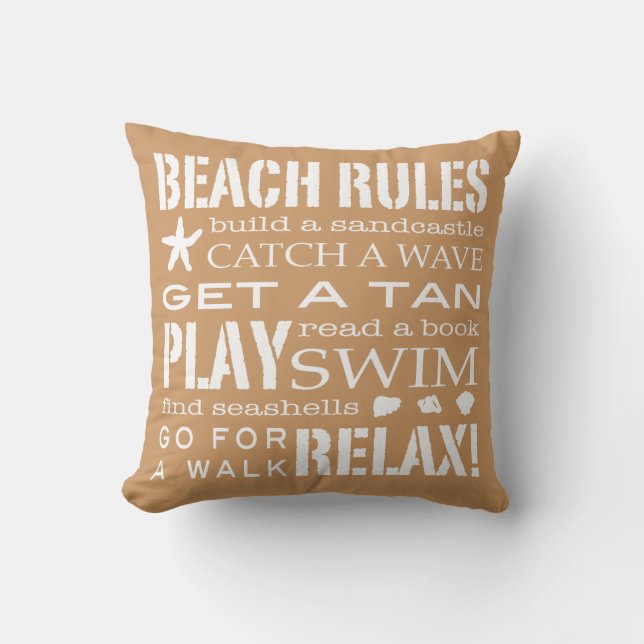 Beach Rules by the Seashore Sandy Beige & Brown Kussen (Voorkant)