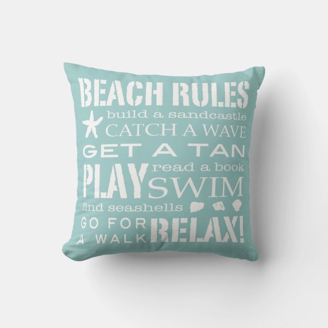 Beach Rules by the Seashore Soft Aqua & White Kussen (Voorkant)
