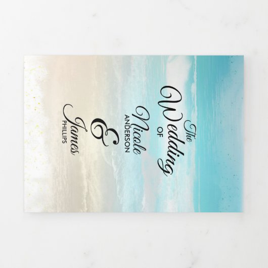 Beach Rustic Coastal Trifold Programme de mariage (Page de couverture)