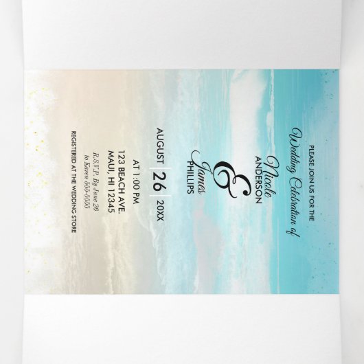 Beach Rustic Coastal Trifold Programme de mariage (Intérieur au milieu)
