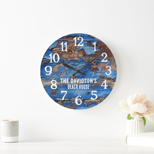 Beach Rustic Wood Blue en Brown Custom Clock Grote Klok (Huis)