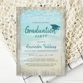 Beach Rustic Wood String Lights Graduparty Kaart