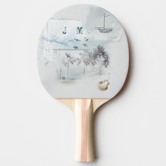 Beach Sand and Zee Collage met Initialen Tafeltennisbatje (Voorkant)