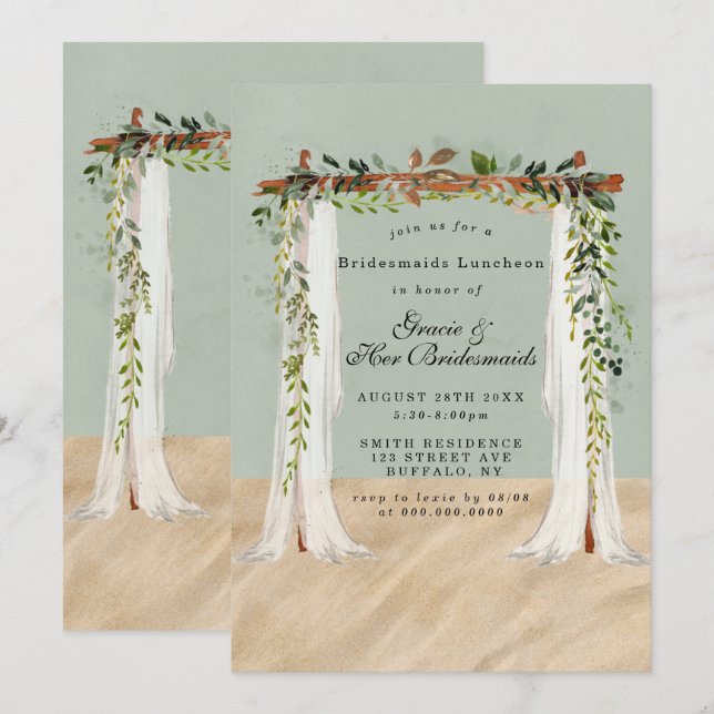 Beach Sand Canopy Bridesmaids Luncheon Invites (Voorkant / Achterkant)
