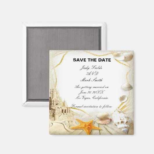 Beach Sand Castle Bruiloft Save The Date Magnet Magneet (Voorkant / Achterkant)
