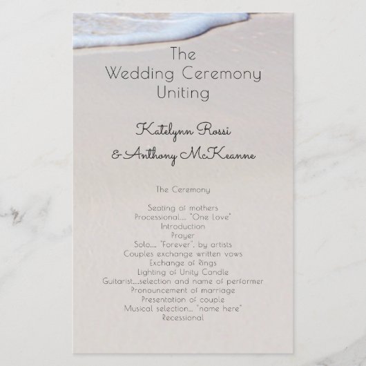 Beach Sand Custom Affordable Wedding Programme (Voorkant)