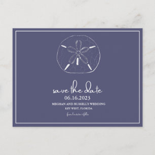 Beach Sand Dollar Navy Blue Save the Date Briefkaa Aankondigingskaart