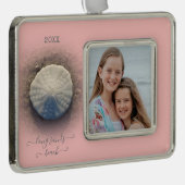 Beach Sand Dollar Roze foto Verzilverd Kader Ornament (Rechts)