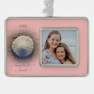 Beach Sand Dollar Roze foto Verzilverd Kader Ornament