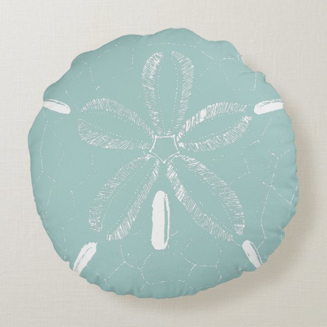Beach Sand Dollar Turquoise Rond Kussen (Achterkant)