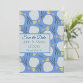 Beach Sand Dollars Botanical Blue Save the Date Kaart (Staand voorkant)