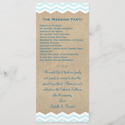 Beach Sand Dollars Programme de mariage (Dos)