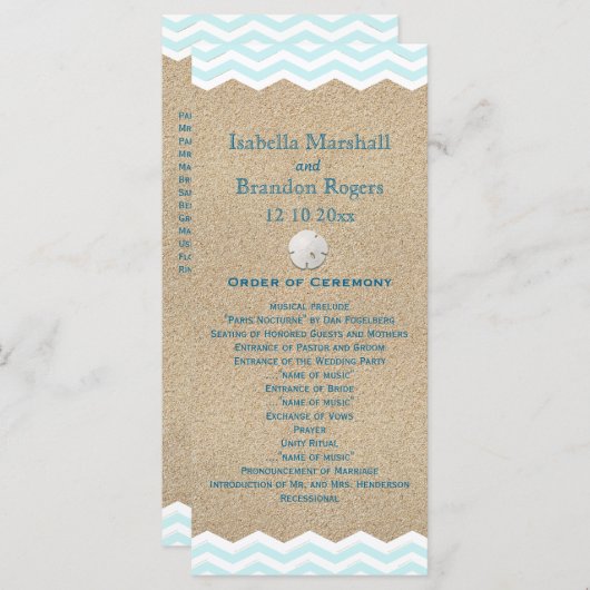 Beach Sand Dollars Wedding Programme Programma (Voorkant / Achterkant)