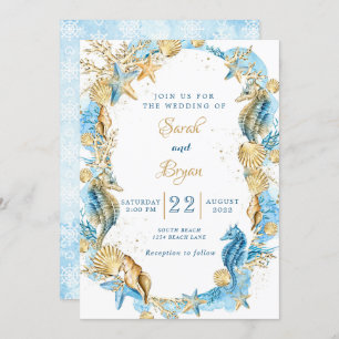Beach Sand Elegant Faire-part de mariage Turquoise