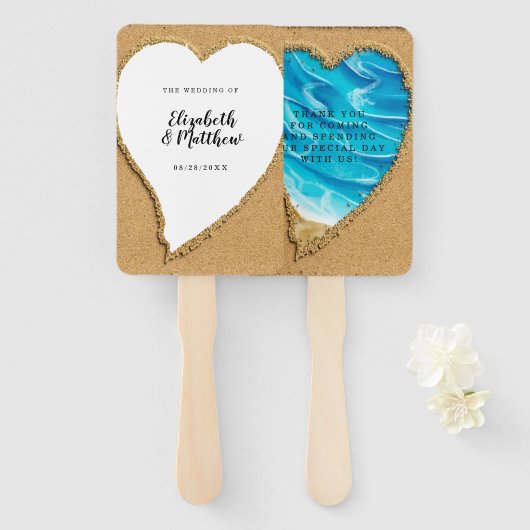 Beach Sand Heart Seashore Wedding Hand Fan Handwaaier (Voorkant en achterkant)