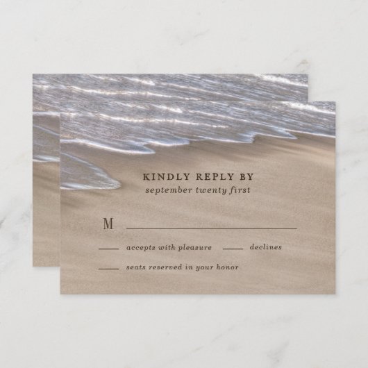 Beach Sand Hearts Elegant Tropical Modern Wedding RSVP Kaartje (Voorkant / Achterkant)