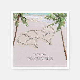 Beach Sand Hearts Tropical Palm Moderne bruiloft Servet