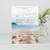 Beach, Sand, Seashells Wedding Kaart (Staand voorkant)