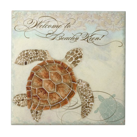 Beach Sand Seashore Collage Turtle Zee Horse Shell Tegeltje (Voorkant)