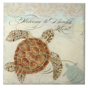 Beach Sand Seashore Collage Turtle Zee Horse Shell Tegeltje