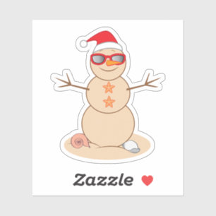 Beach Sand Snowman in Santa Hat Sticker