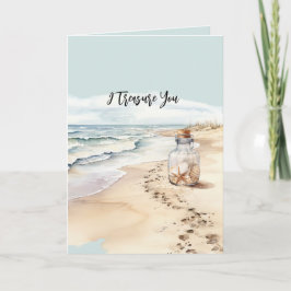 Beach Sand Starfish Bottle I Treasure You Kaart