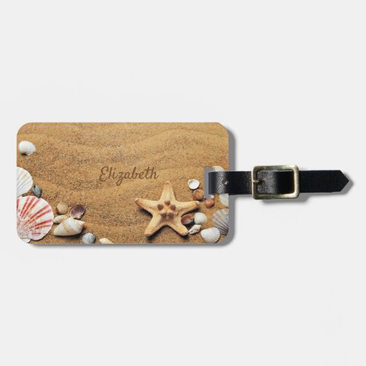 Beach, Sand, Starfish, Seashells - Personalizeerd Bagagelabel (Voorkant horizontaal)