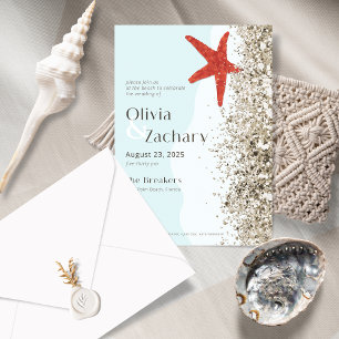 Beach Sand Starfish Whimisical Wedding Invitation Kaart
