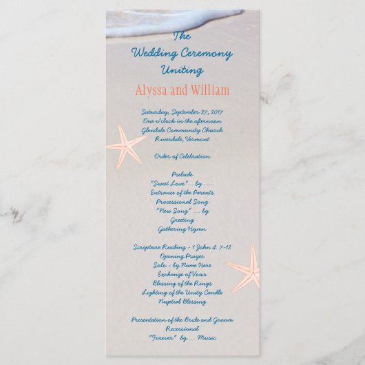 Beach Sand Tall Wedding Program Sjablonen (Voorkant)