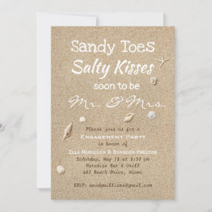 Beach Sand White Typography Engagement Party Kaart