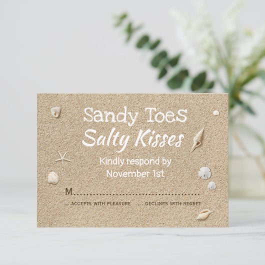 Beach Sand White Typography RSVP (Staand voorkant)