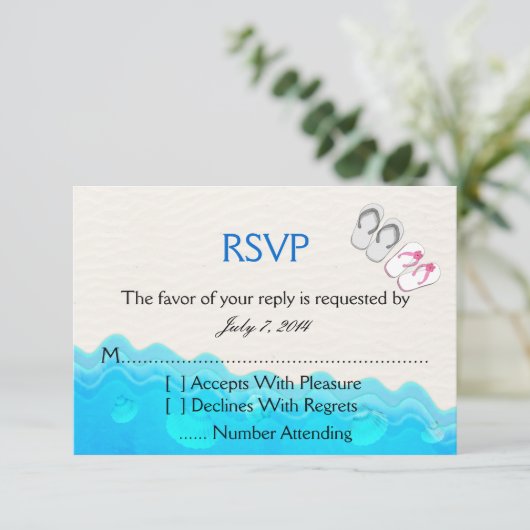 Beach Sandals Wedding RSVP Kaartje (Staand voorkant)
