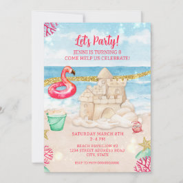 Beach Sandcastle Flamingo Birthday Party downloade Kaart