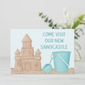 Beach Sandcastle Moving New Address Aankondiging (Staand voorkant)