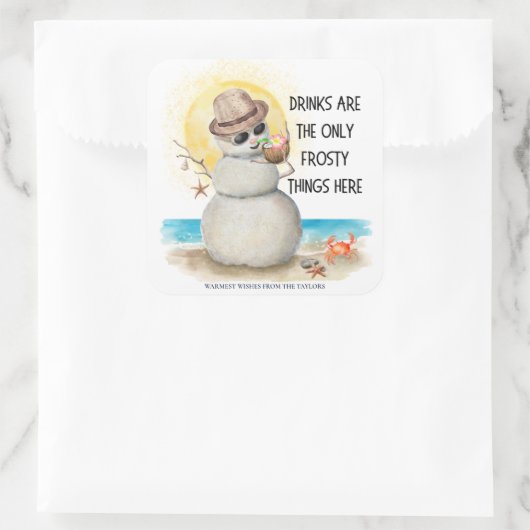 Beach Sandman Frosty Drinks Christmas Vierkante Sticker (Tas)