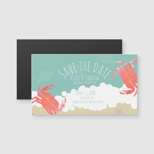Beach Save the Date Crab Sand Ocean Waves (Voorkant / Achterkant)