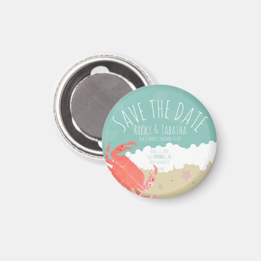 Beach Save the Date Crab Sand Ocean Waves Magneet (Voorkant / Achterkant)
