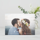 Beach Save the Date kalligrafie fotokaart (Staand voorkant)