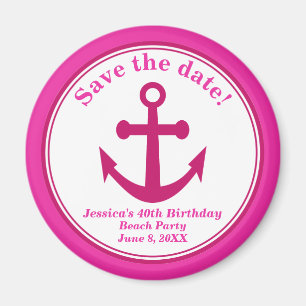 Beach Save the Date Magnet Pink Anchor Birthday Magneet