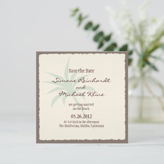 Beach Save the Date with Palm Trees (Staand voorkant)